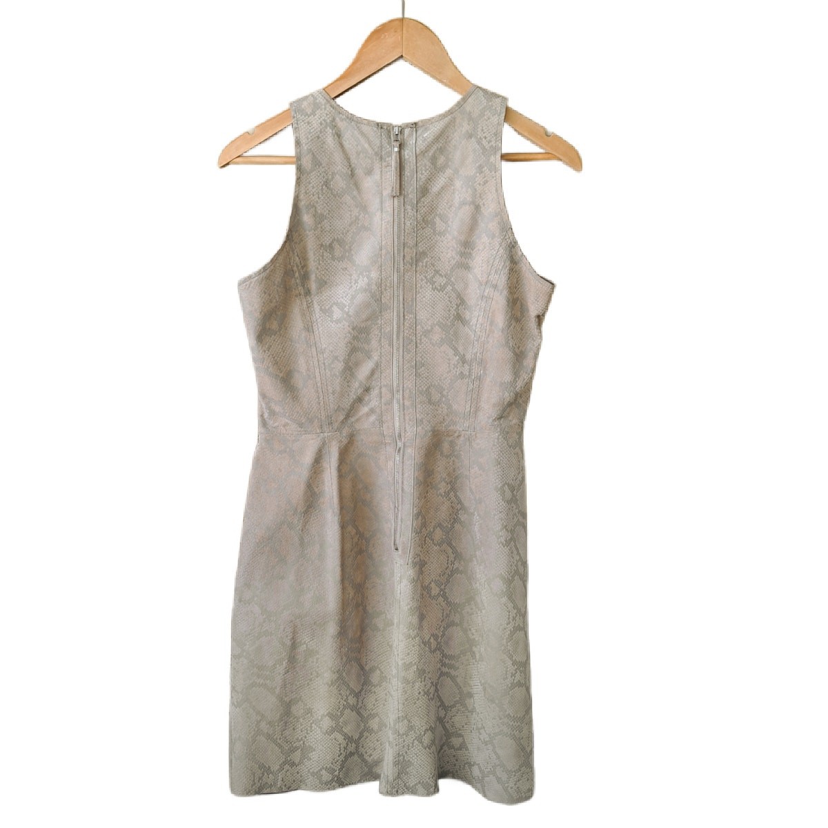 REBECCA TAYLOR Python Print Leather Mini Dress Size 6 Cream Gray Sleeveless