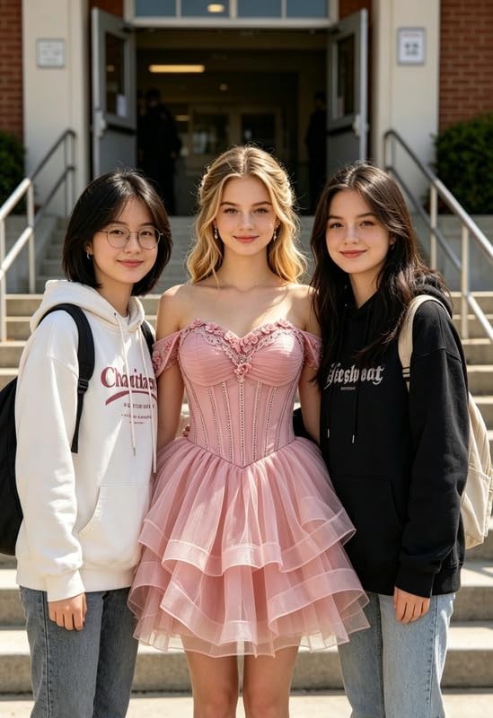 3D Floral Tulle Homecoming Dresses Short Beaded DAMA Dresses for Quinceanera