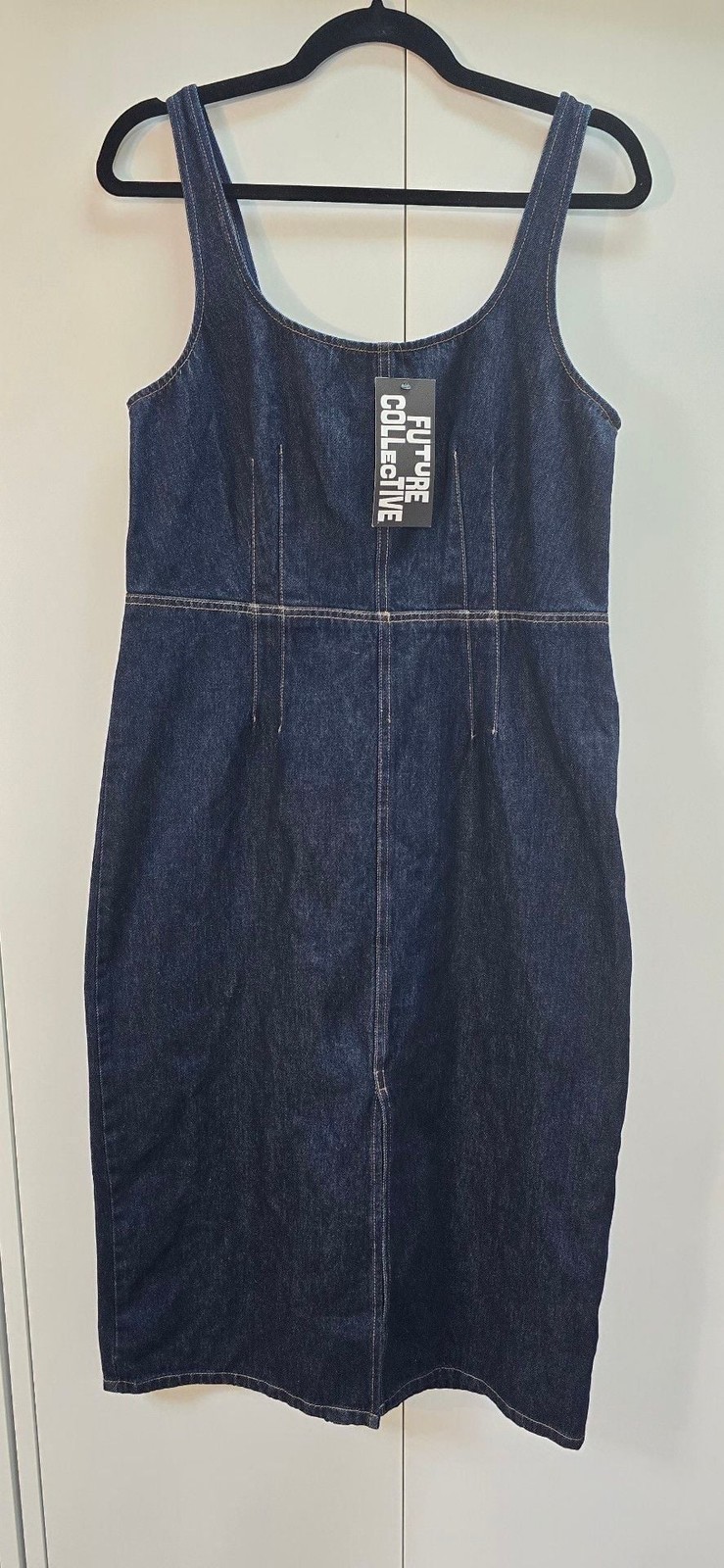 Future Collective Women’s Sleeveless Dark Wash Denim Midi Cami Dress