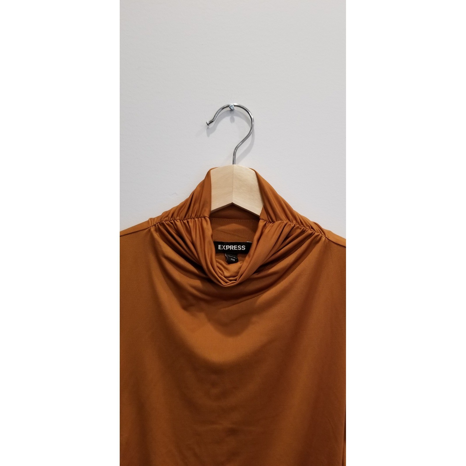 Express Rust Brown Mock Neck Ruched Bodycon Sleeveless Asymmetrical Dress XXS