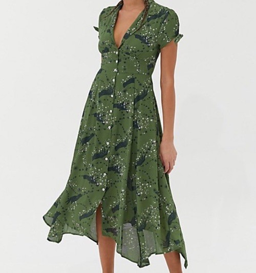 Urban Outfitters Elle Dress Green Celestial Stars Whimsygoth Witchy Goth Sz M