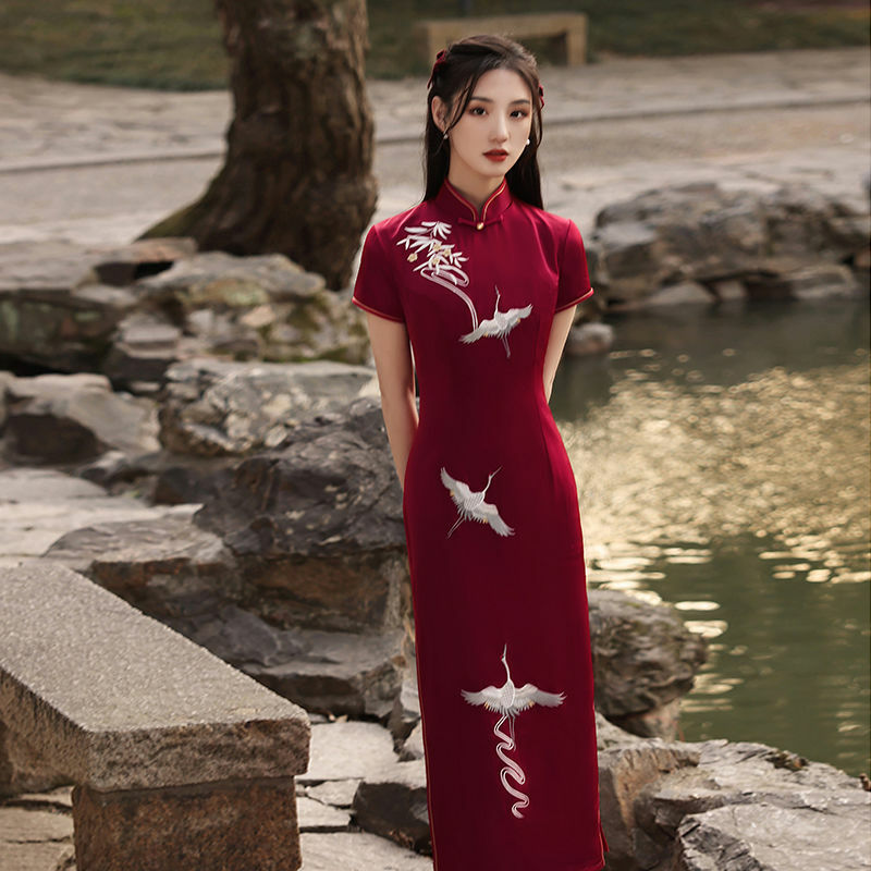 Chinese Traditional Oriental Dress Summer Black Modern Elegant Cheongsam Qipao