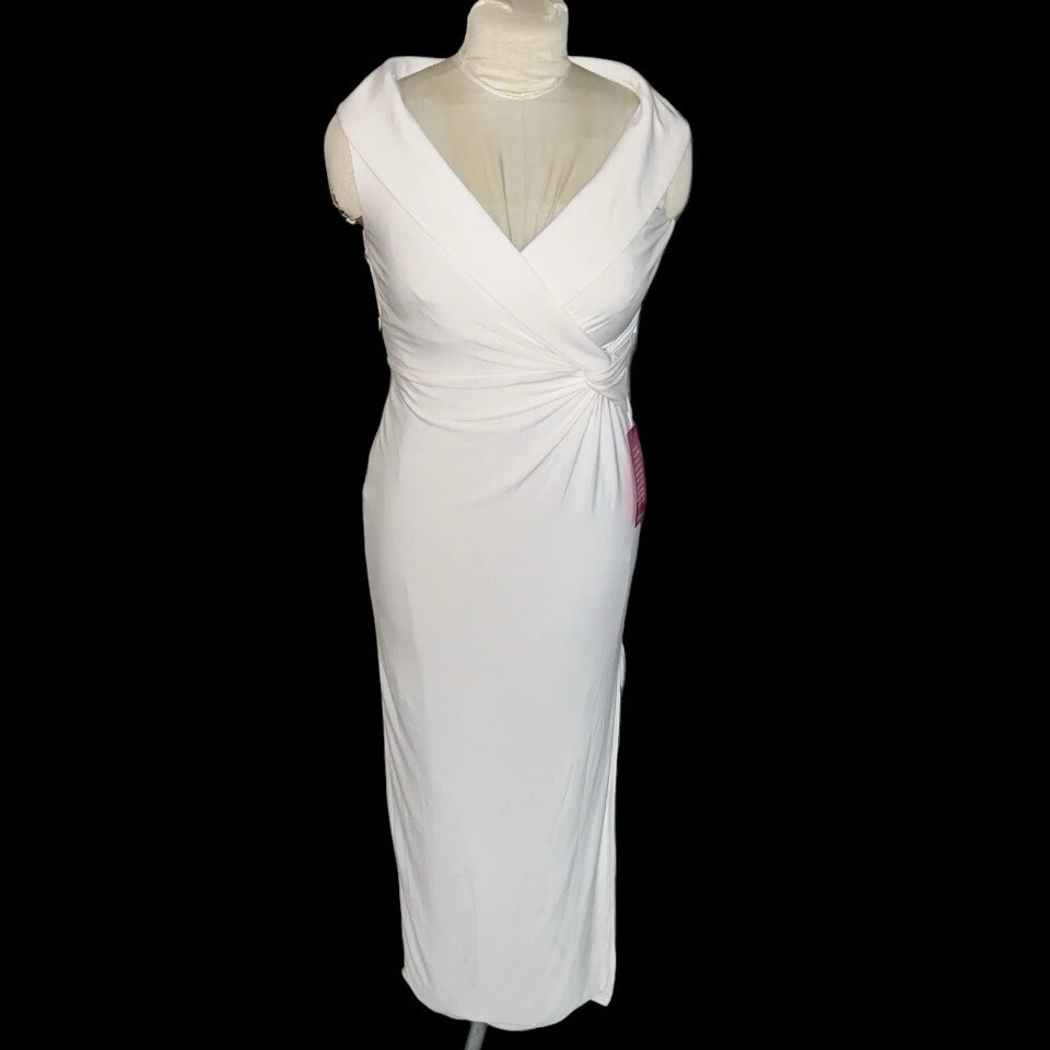 NWT Lauren Ralph Lauren Fold Over Collar V-Neck Sleeveless Side Slit Gown Size 0