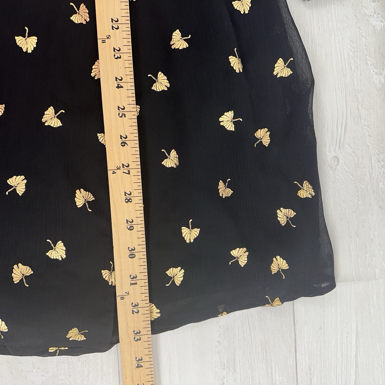 & Other Stories Mini Wrap Dress Size 0 Black Gold Leaves Long Sleeve Twee
