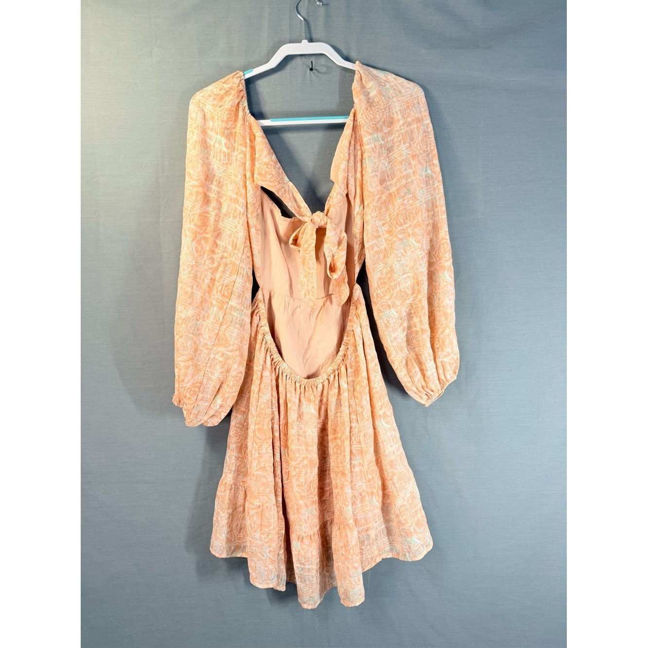 Lush Peach Off-Shoulder open Back with Bow Mini Dress Size L