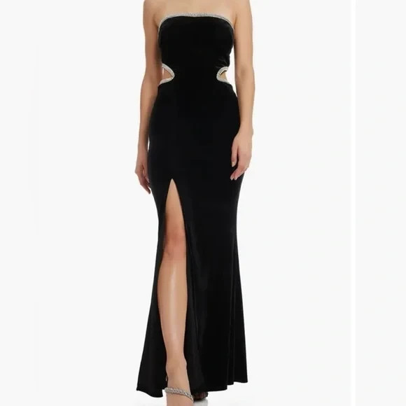Dress The Population Black Ariana Cutout Strapless Velvet Gown Size Small $328