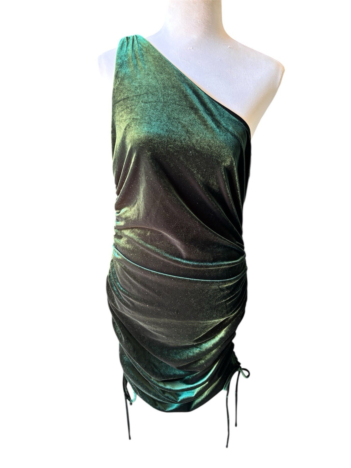House of Harlow Stretch Velvet Ruched Sides One Shoulder Dress Y2K Clubwear L