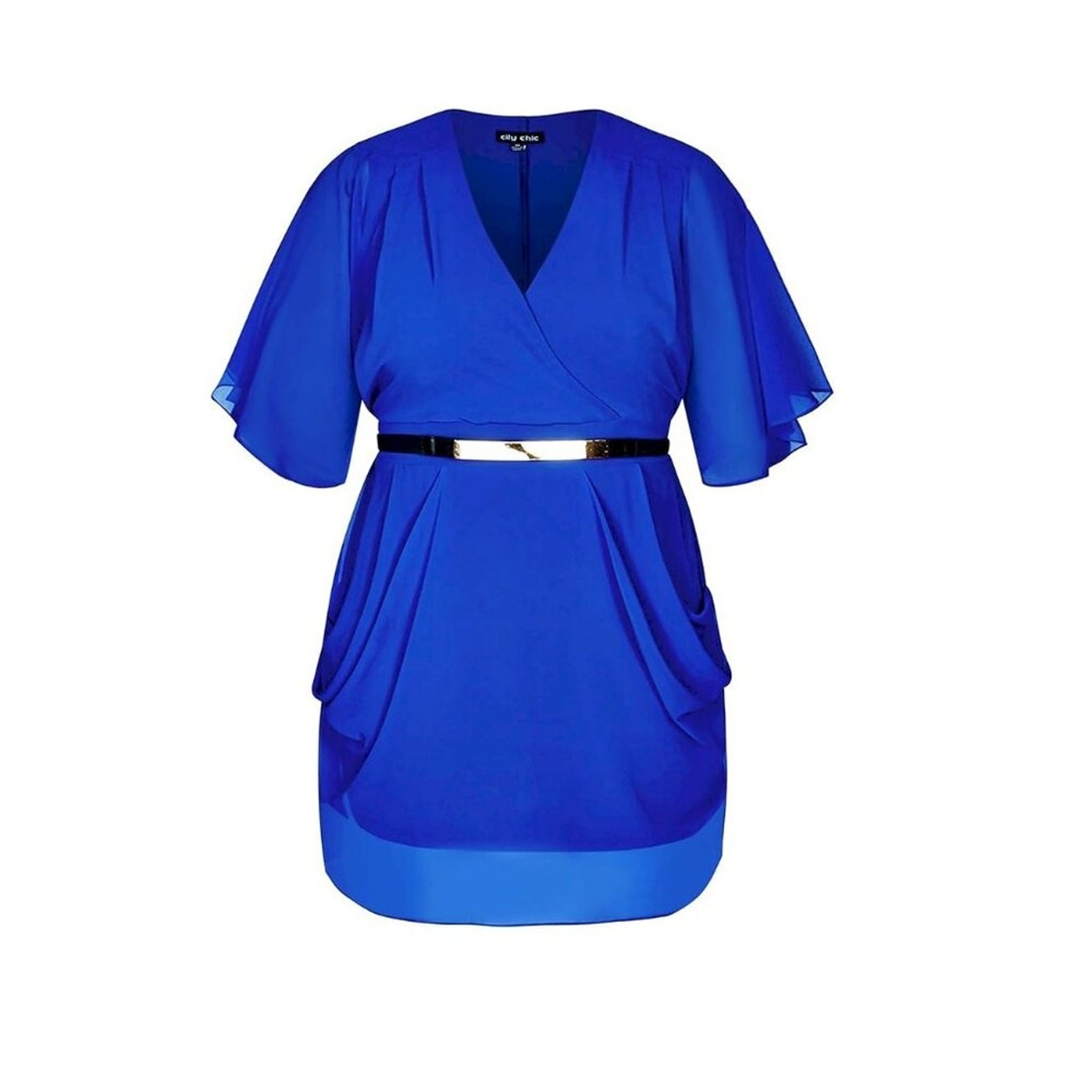 CITY CHIC Trendy Plus Size Draped Royal Blue Chiffon Dress Size 20 New NWT