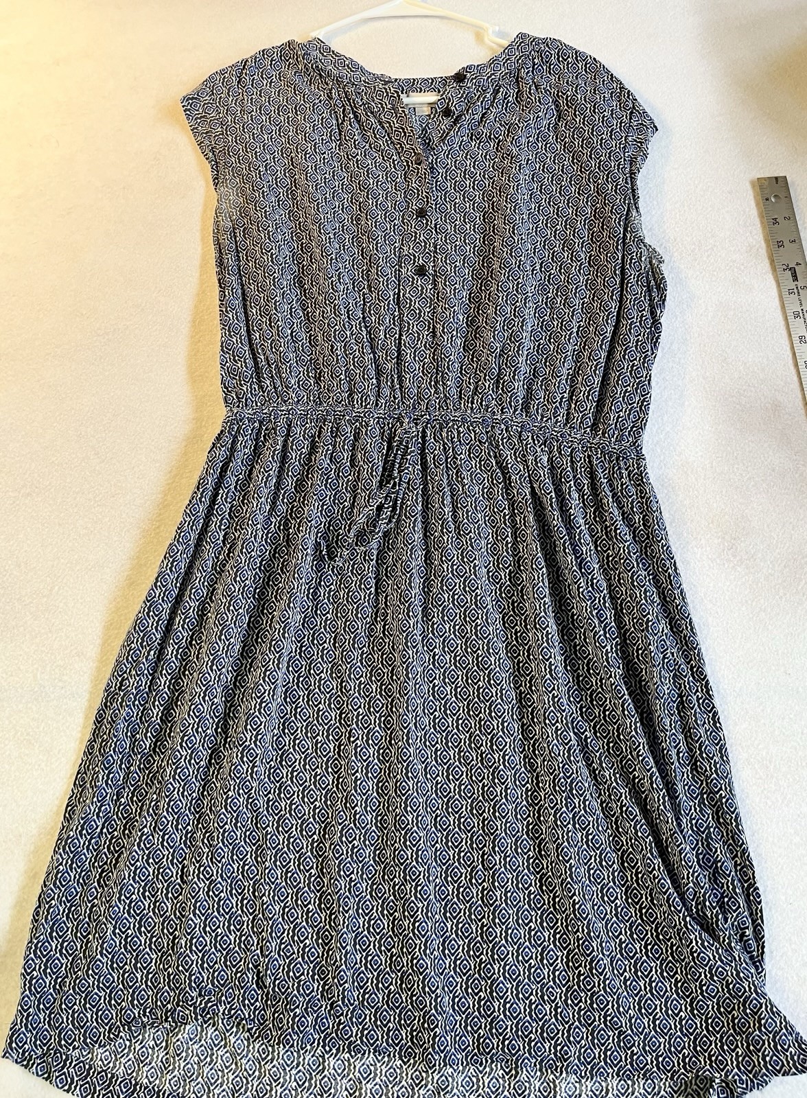 LOFT Outlet V-Neck Dress Womens Large Flutter Sleeve Blue White Black
