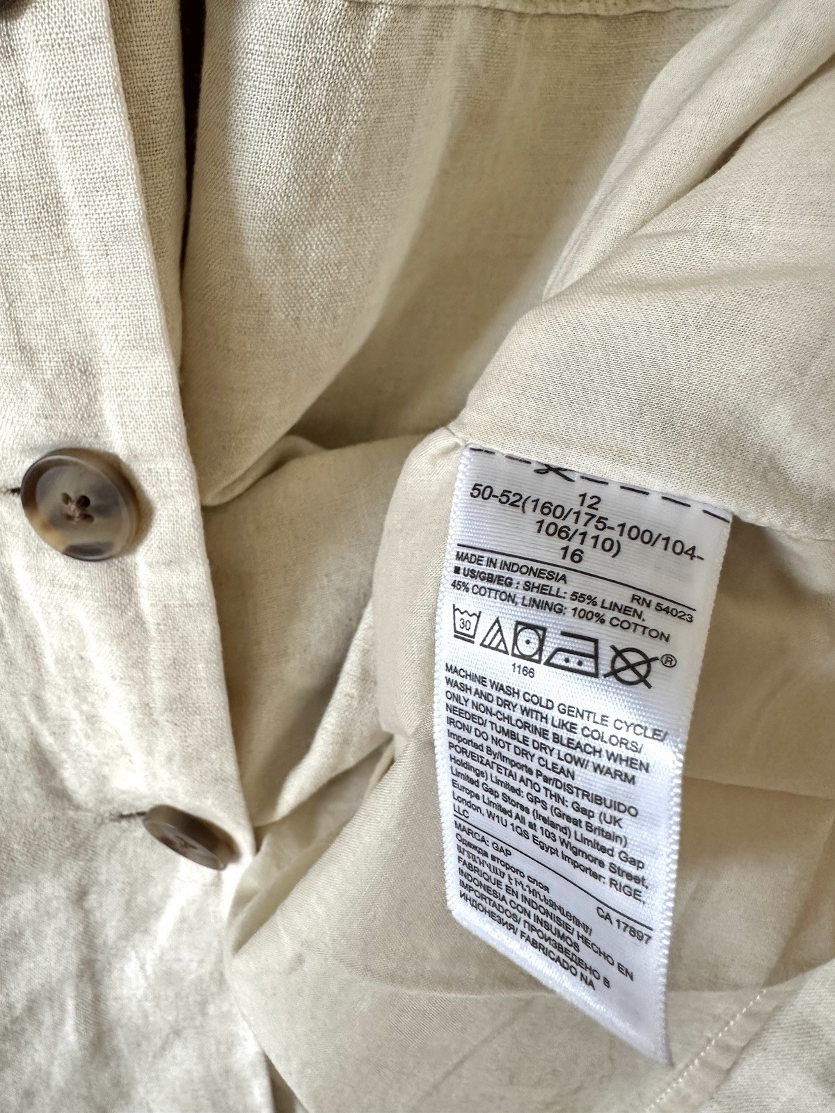 NEW Gap Linen Cotton Midi Sleeveless Button Dress Pockets 12 Tan Khaki Ivory LG