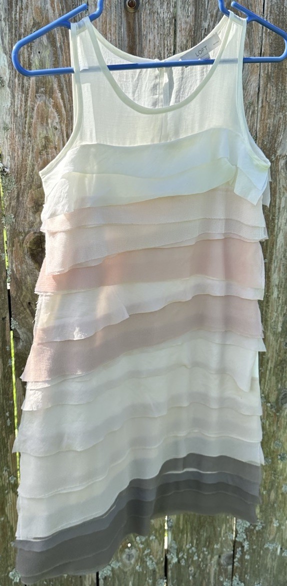 LOFT Layered Sheer Neutrals Sheath Dress Keyhole Button Back Closure Size 0P