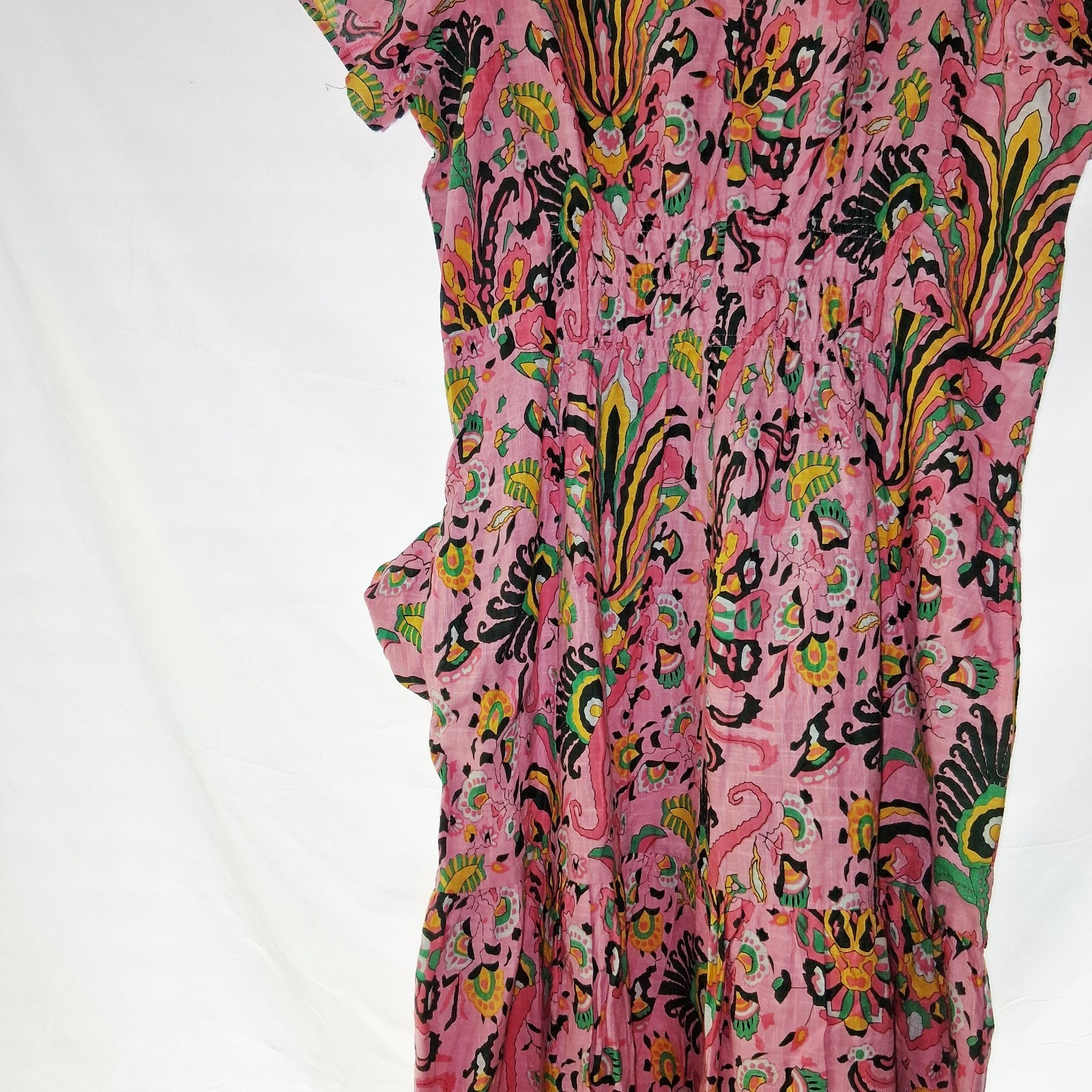 Uncle Frank Tropical Borders Pink Floral Midi Dress Womens L 100% Cotton