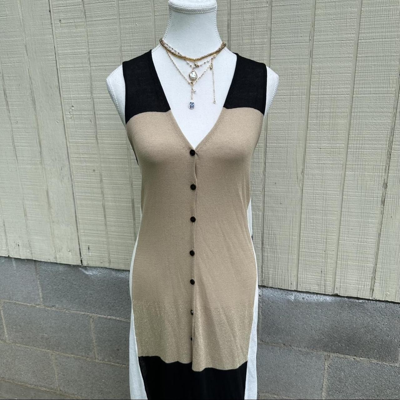 Suzy D black, beige, and white color-blocked maxi dress
