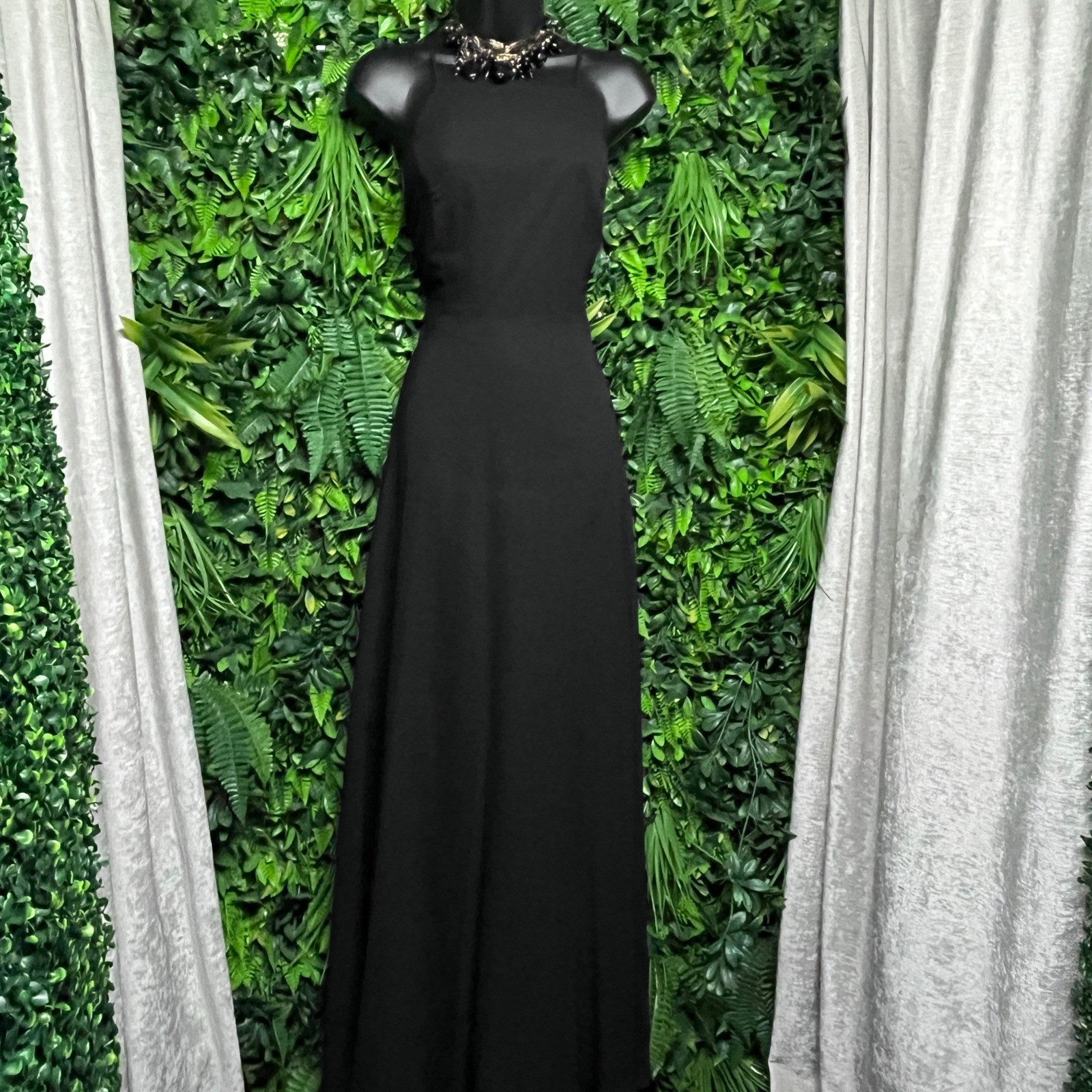 Lulus Dress Small Black Halter Open Back Maxi Formal Gown High Neck 3960
