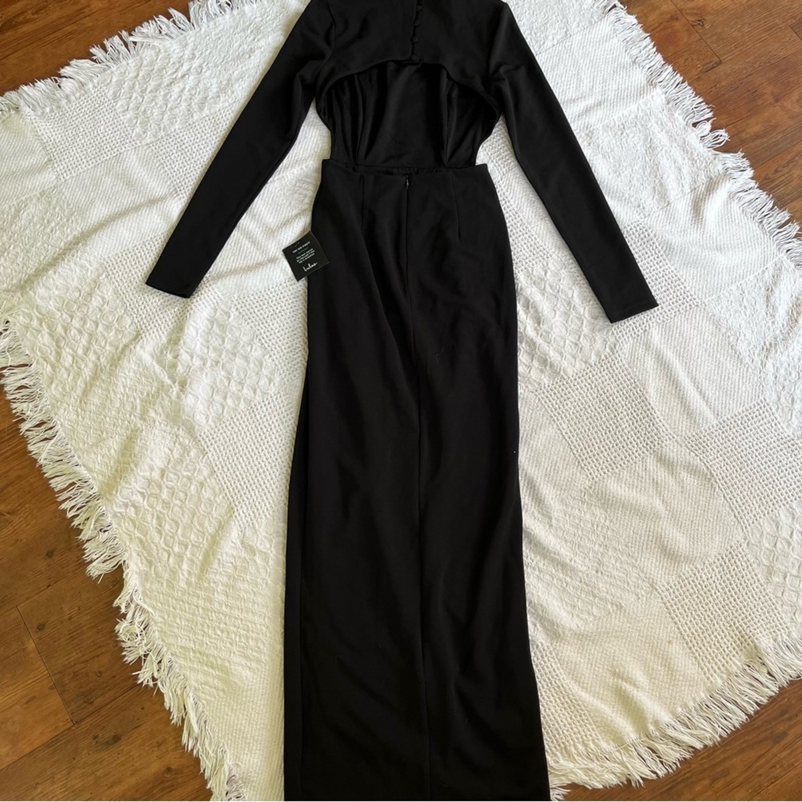 NWT Lulus Flawless Esteem black maxi dress xs open back slit formal long sleeve