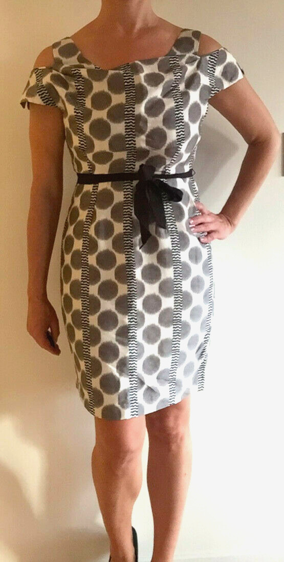 Anthropologie Leifsdottir U.S.Size 6 Silk-Blend Polka Dot Dress White Black Gray