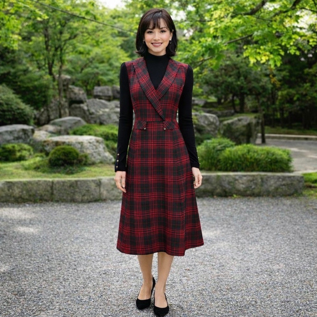Metallic Plaid Midi Jumper Dress Academia Dark Academia Preppy Fall Winter Look