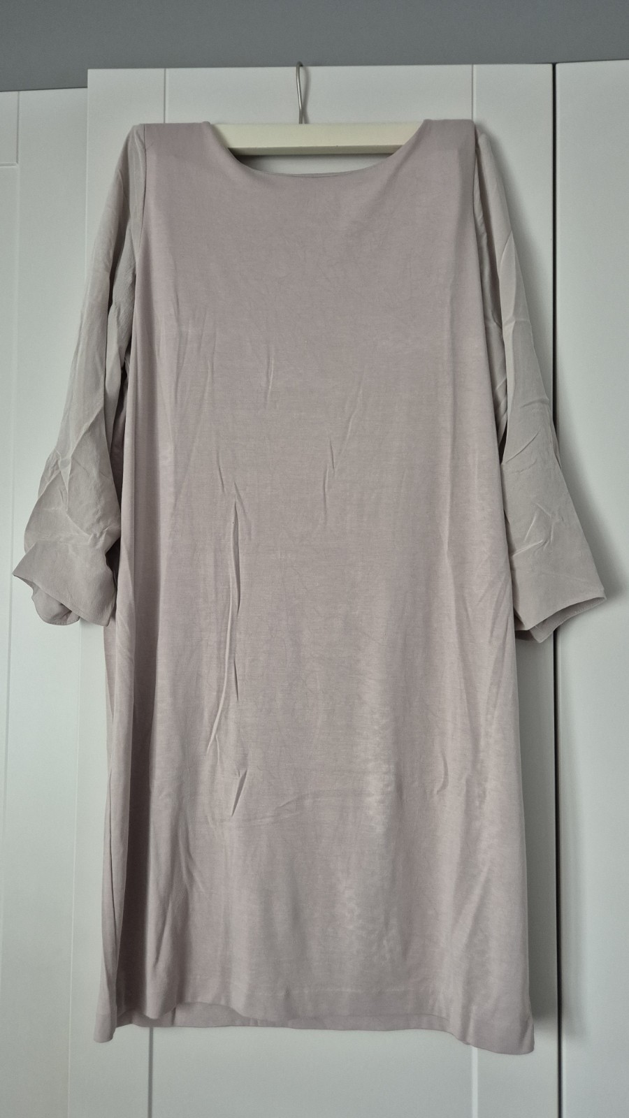 Oversizes COS Beige Shift Dress, Boat Neck, Gathered Cuffs, Size M