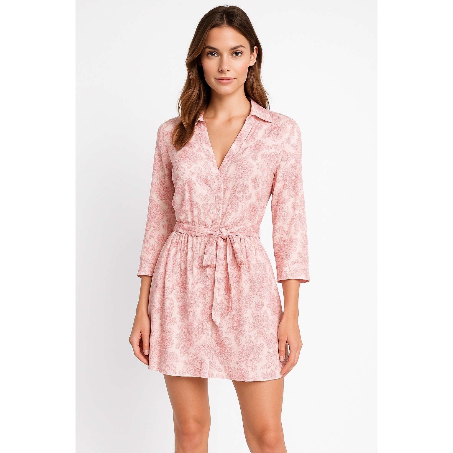 Victoria’s Secret Pink Floral Belted Shirt Dress Long Sleeve Women’s Size 6
