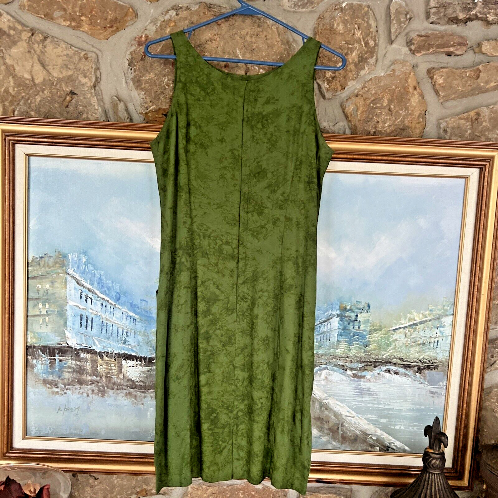 Zion Shift Dress Tone-On-Tone Green Large Front Pockets Sz S Small Excellent 4 6