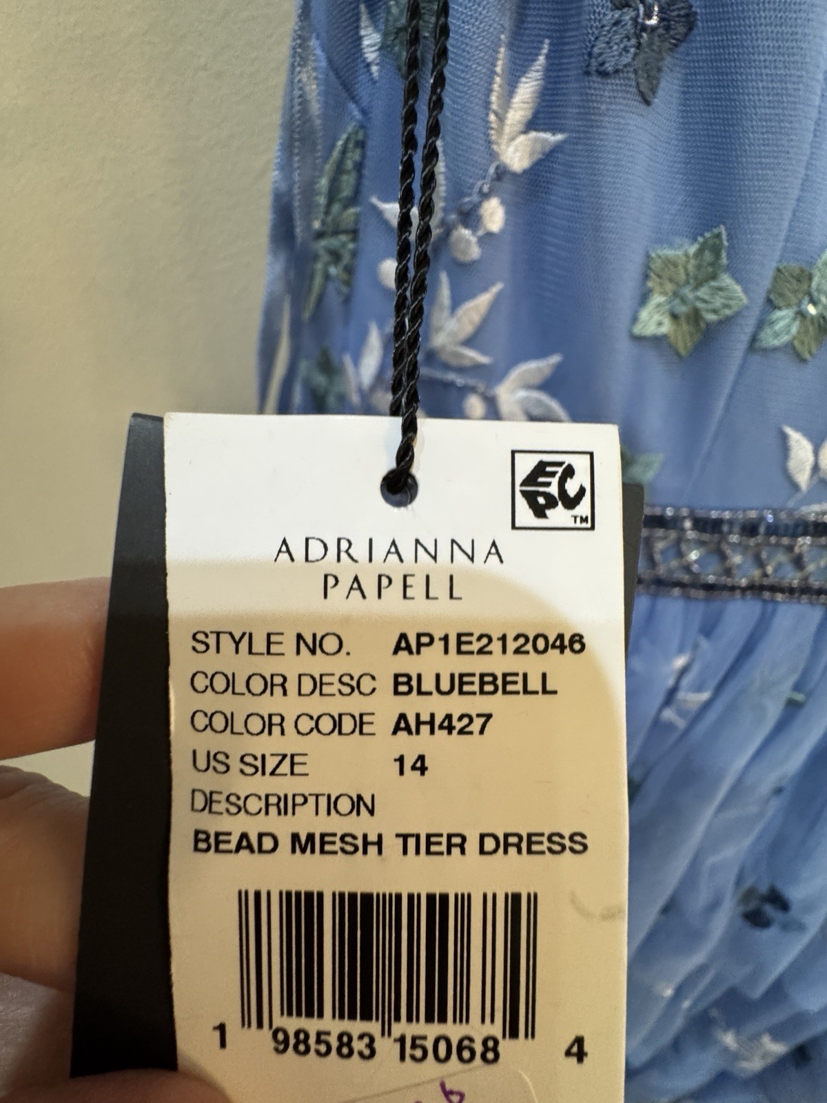 Adrianna Papell Beaded Tiered Mesh Dress Blue Womens Size 14 Floral Embroidered