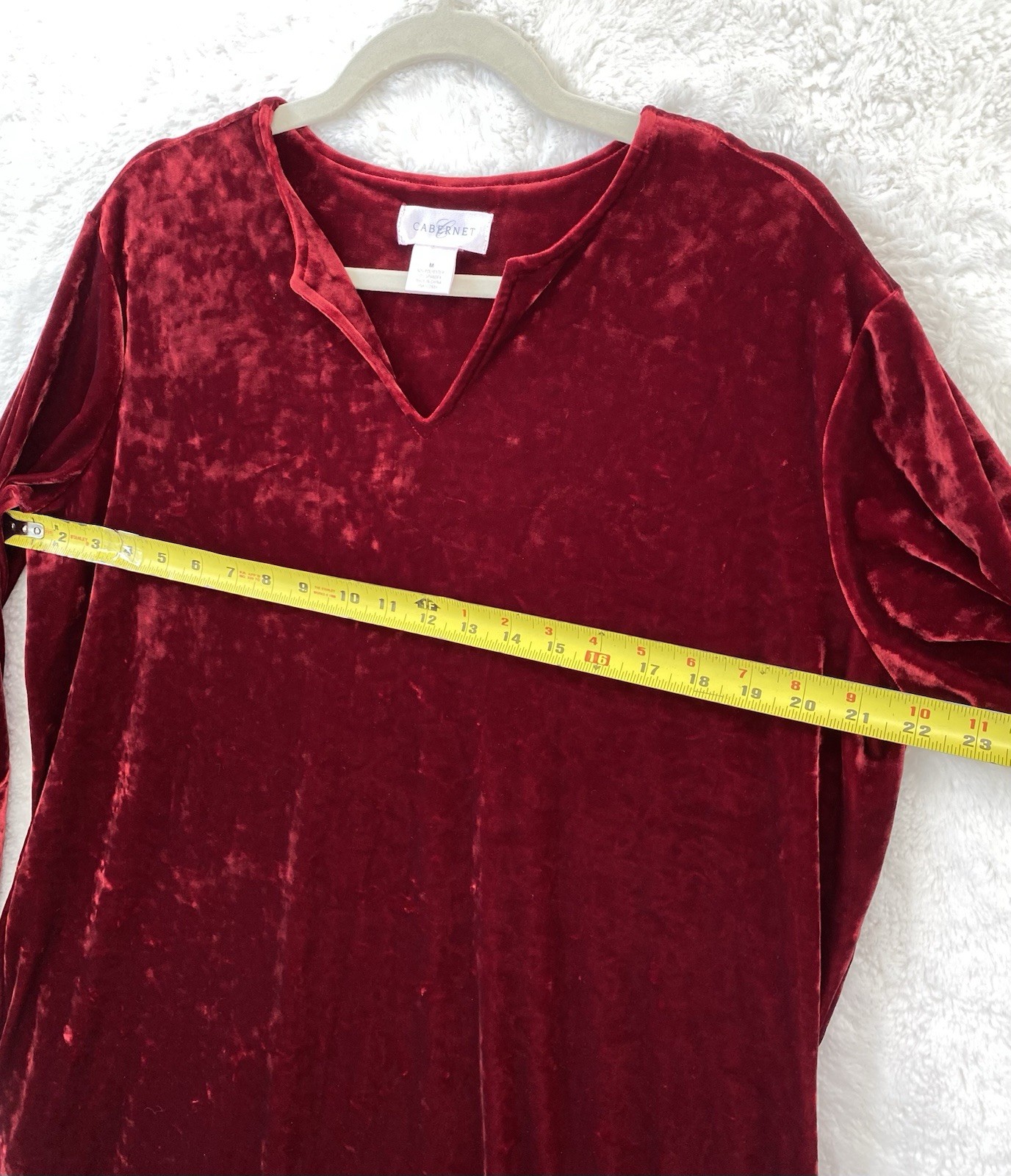 Cabernet Womens Red Crushed Velvet Velour Bell Sleeve House Dress Size Medium