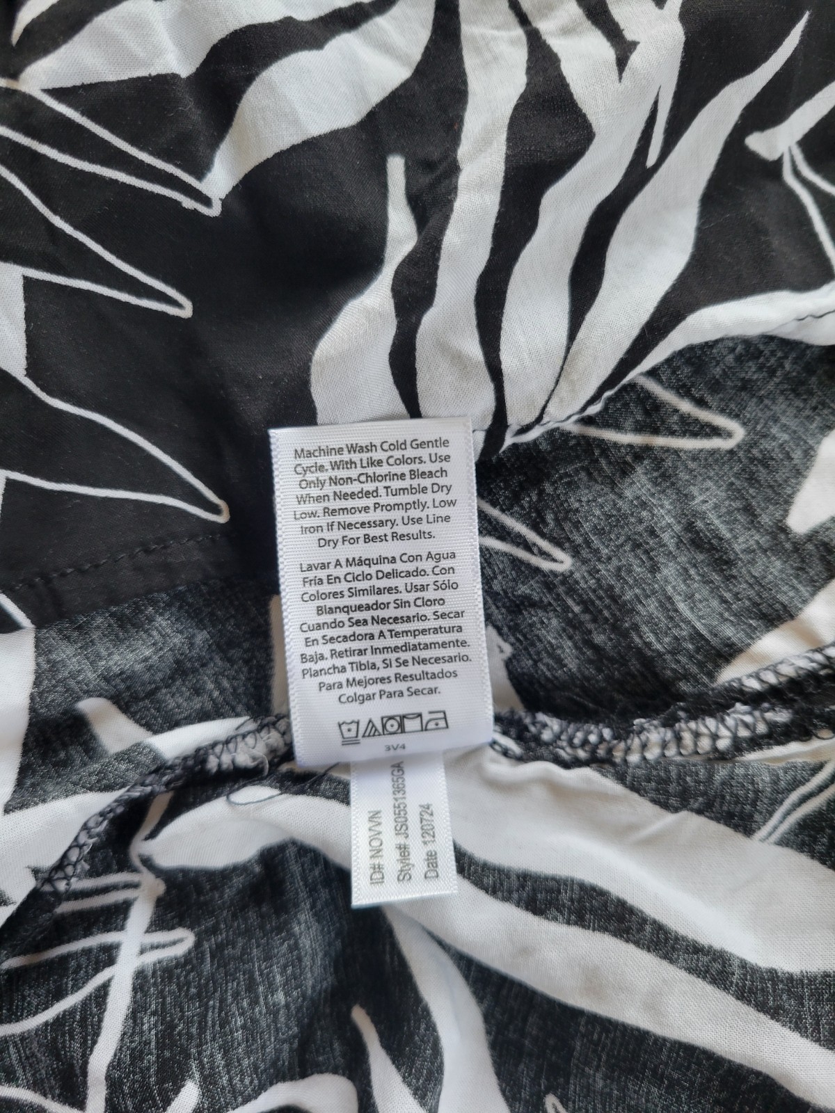 Joyspun Palm Leaf Maxi Dress 3X Black White Coastal Tropical Lounge Nightgown