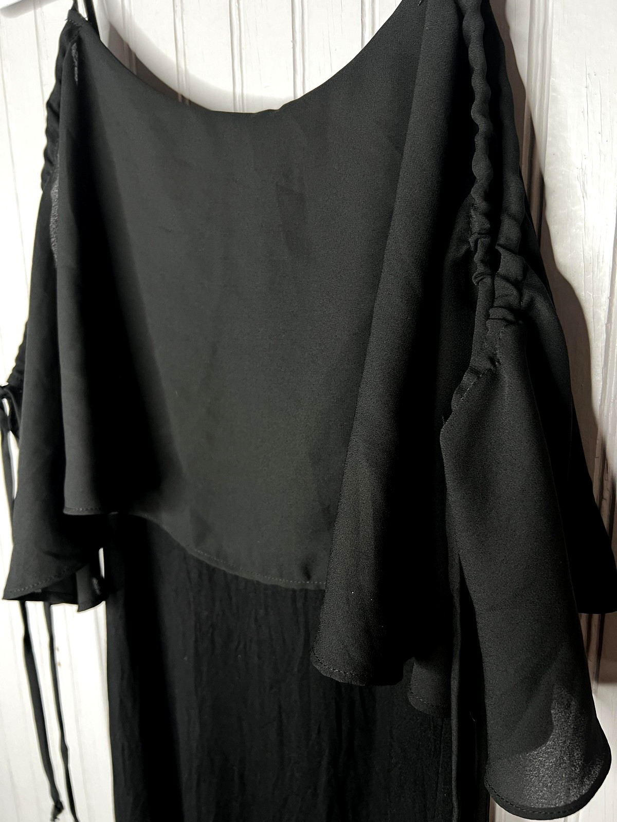 Green Envelope Casual Couture Dress Womens Large Black Ruffle Maxi Made USA