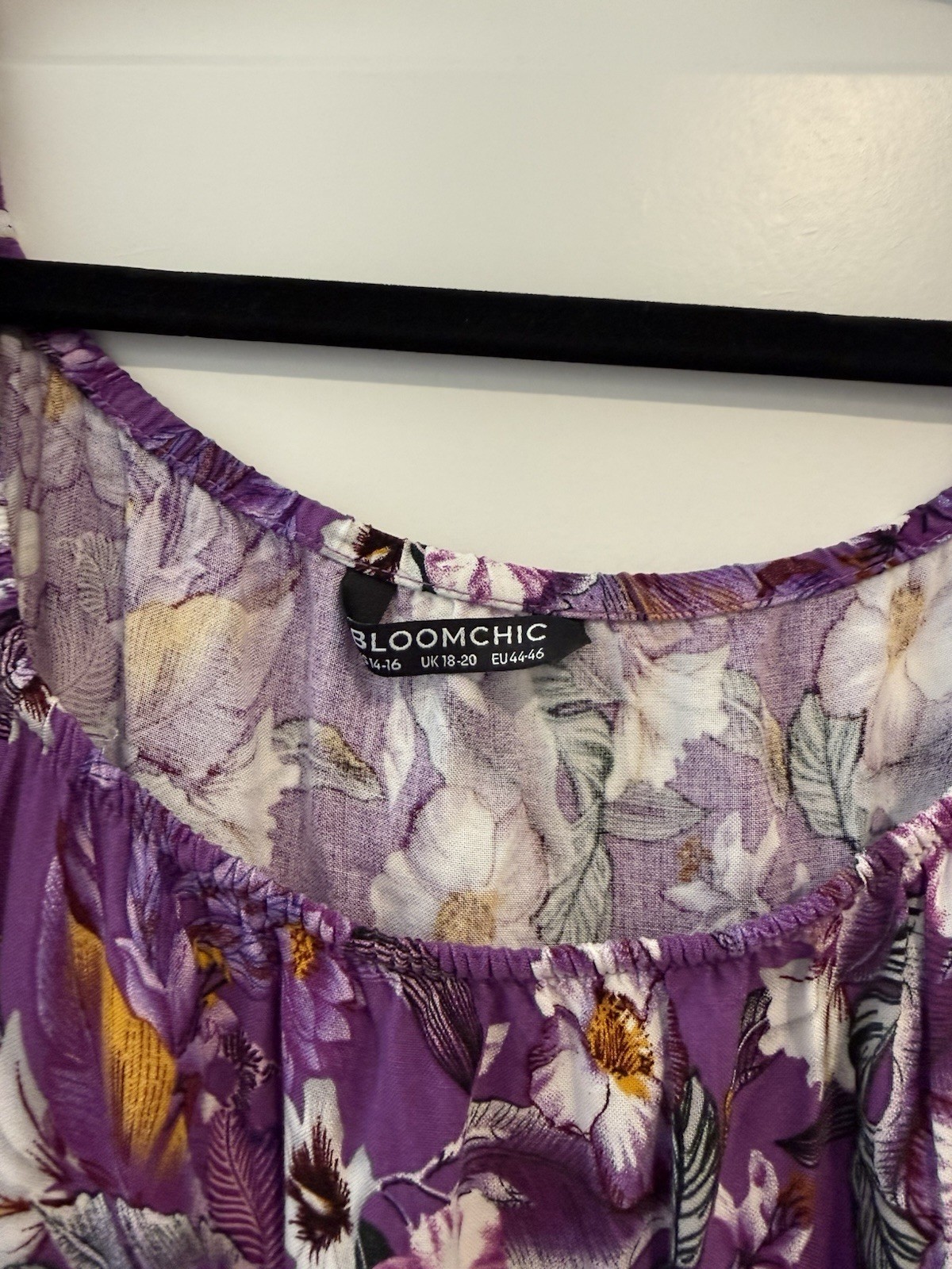 Bloomchic 14/16 Plus Size Purple Floral Square Neck Puff Short Sleeve Midi
