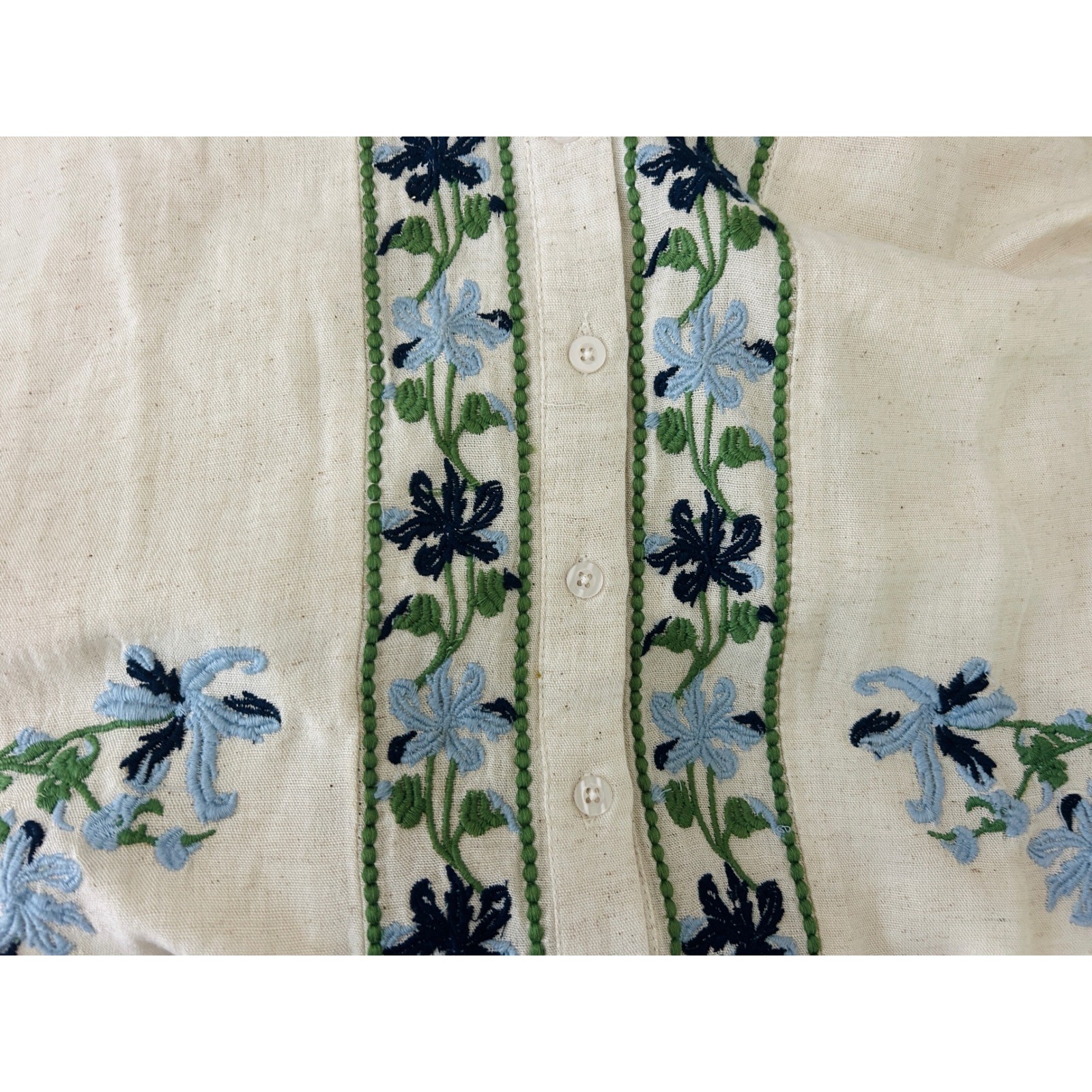 Solitaire Embroidered Linen Cotton Maxi Dress Cream Floral XL NWT