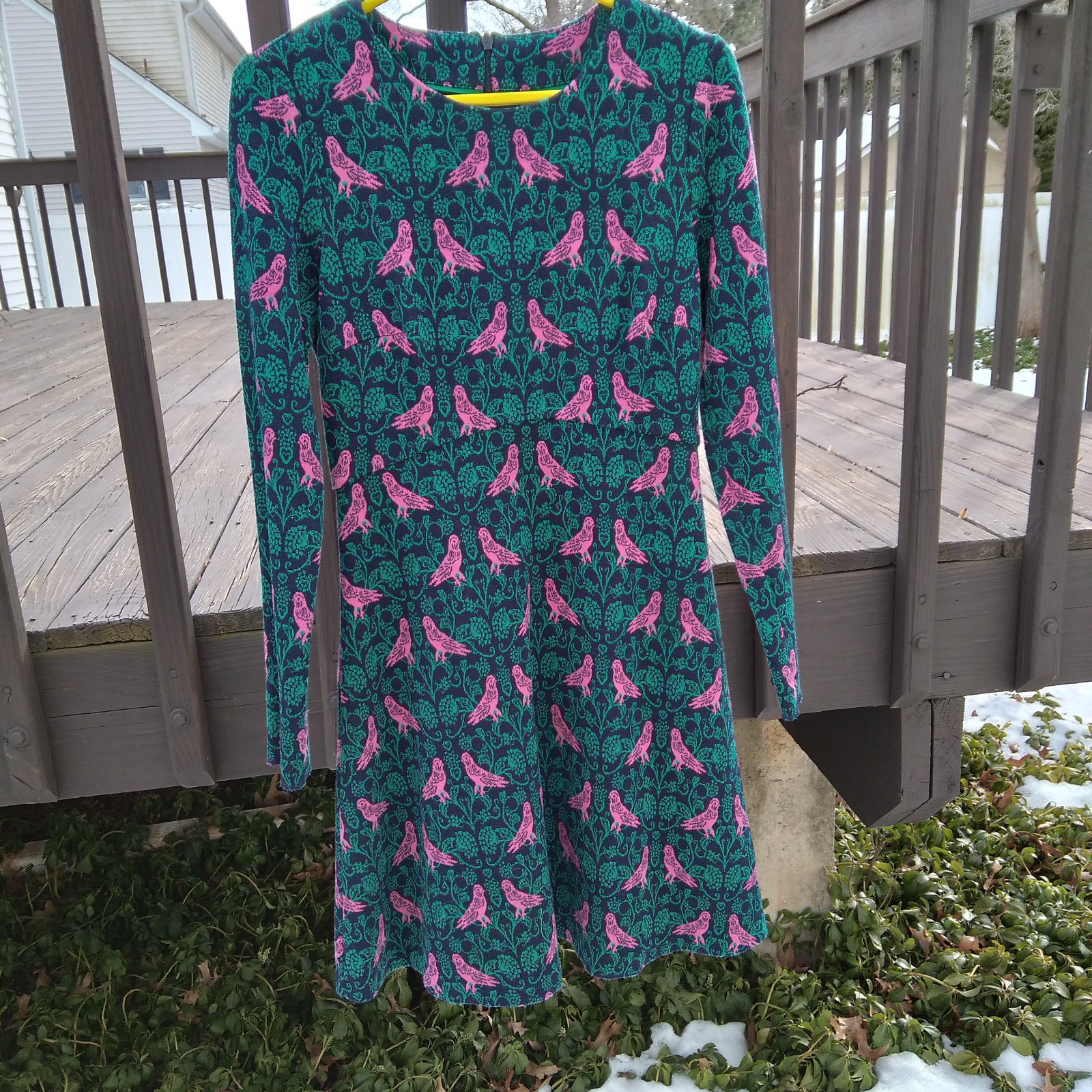Boden Annie Dress Size US 6R Navy Wild Meadow Love Finch Pattern Heavy Jersey