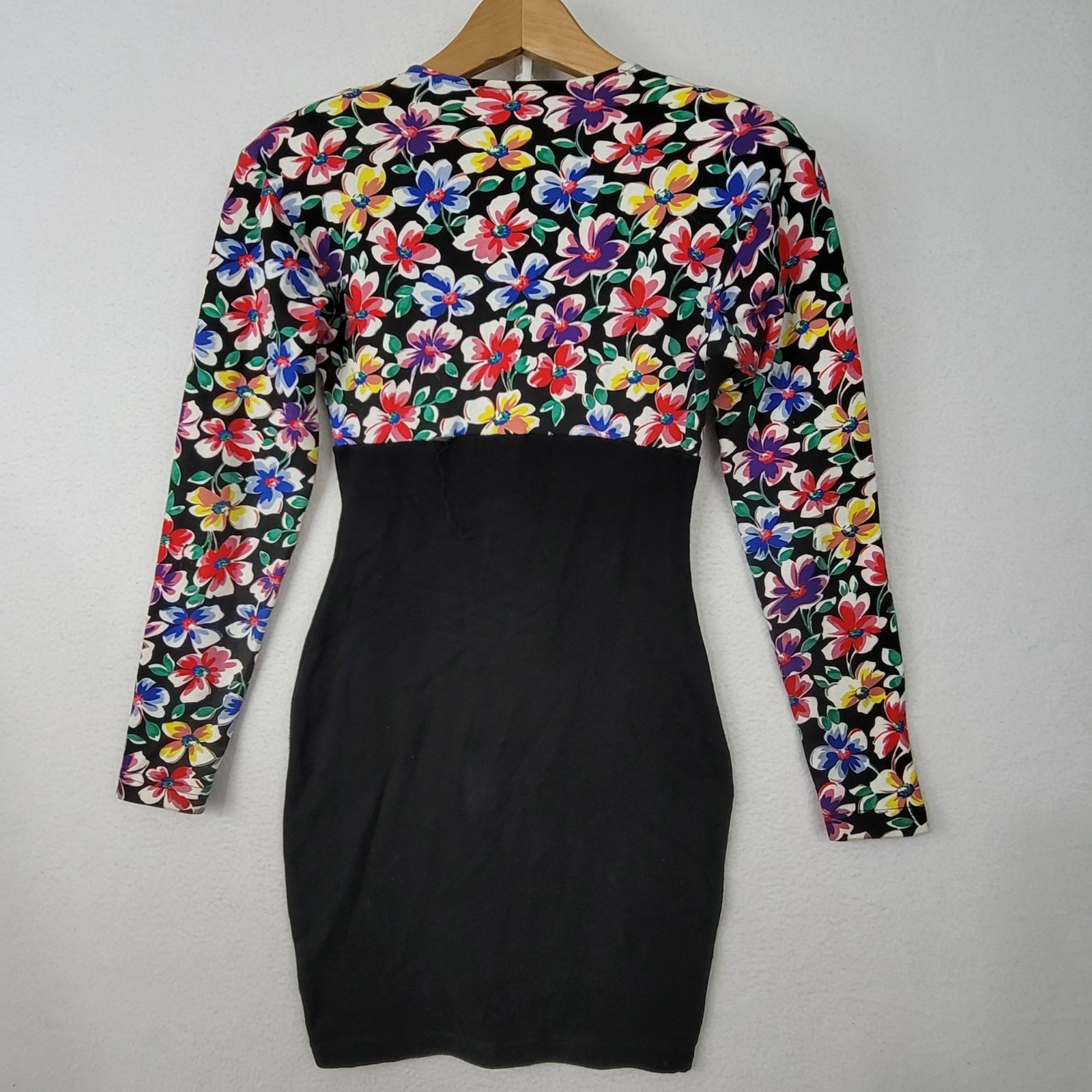 Yes Clothing Vintage Black & Floral Square Neck Long Sleeve Sheath Dress Small