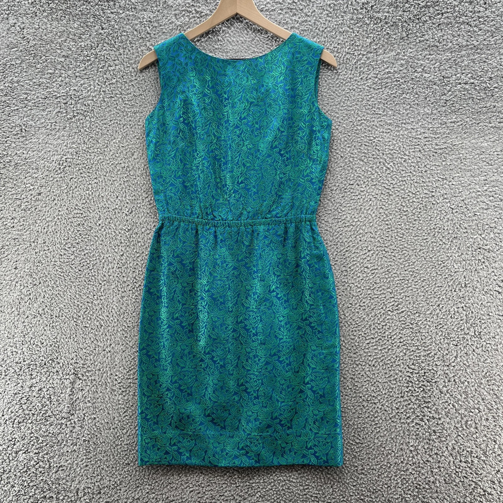 VTG 60s 70s Hawaiian Casuals Stan Hicks Dress Small Blue Green Jacquard Mad Men
