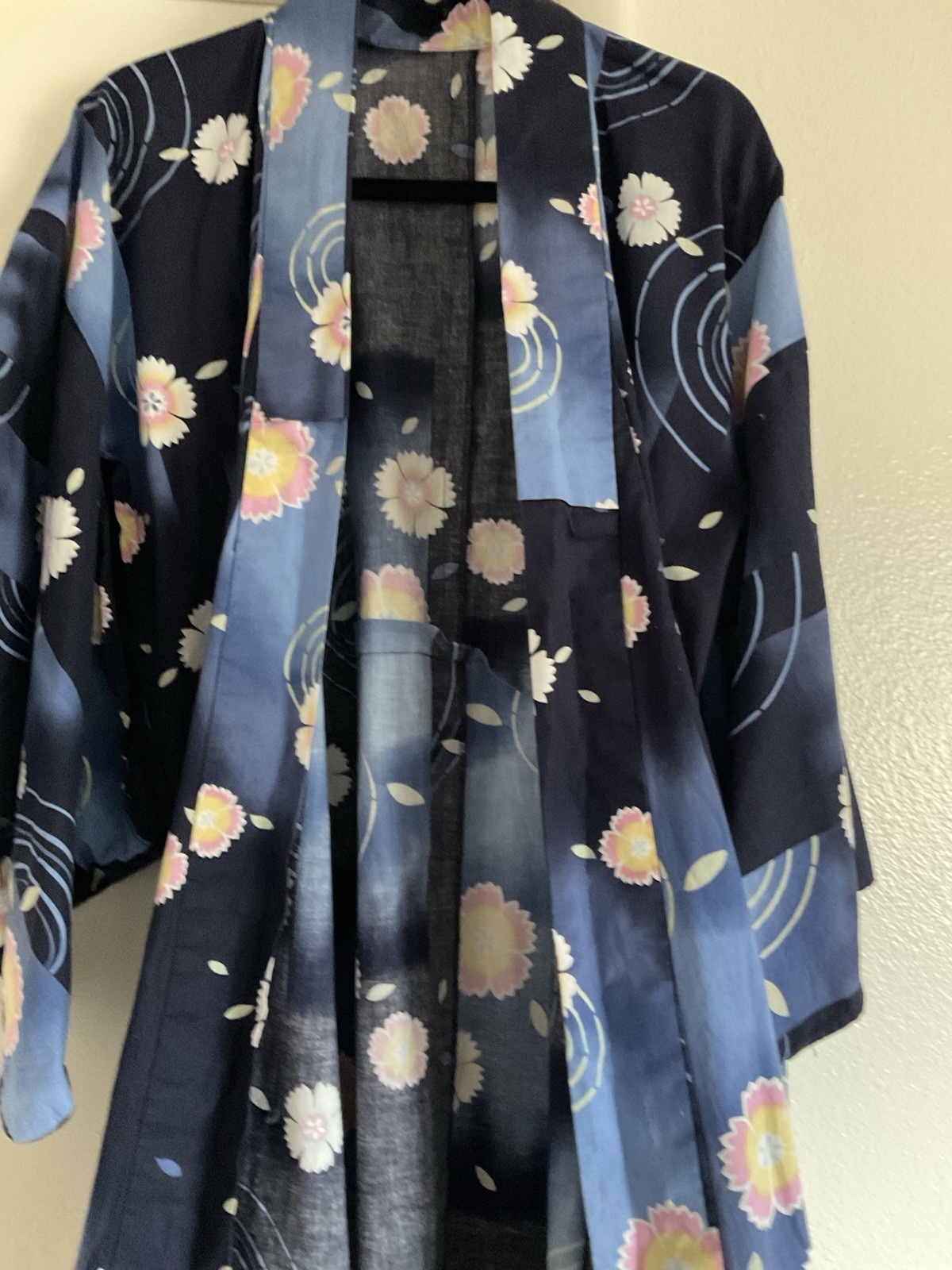 Handmade Women’s Navy Floral Long Kimono One Size Fits Most EUC