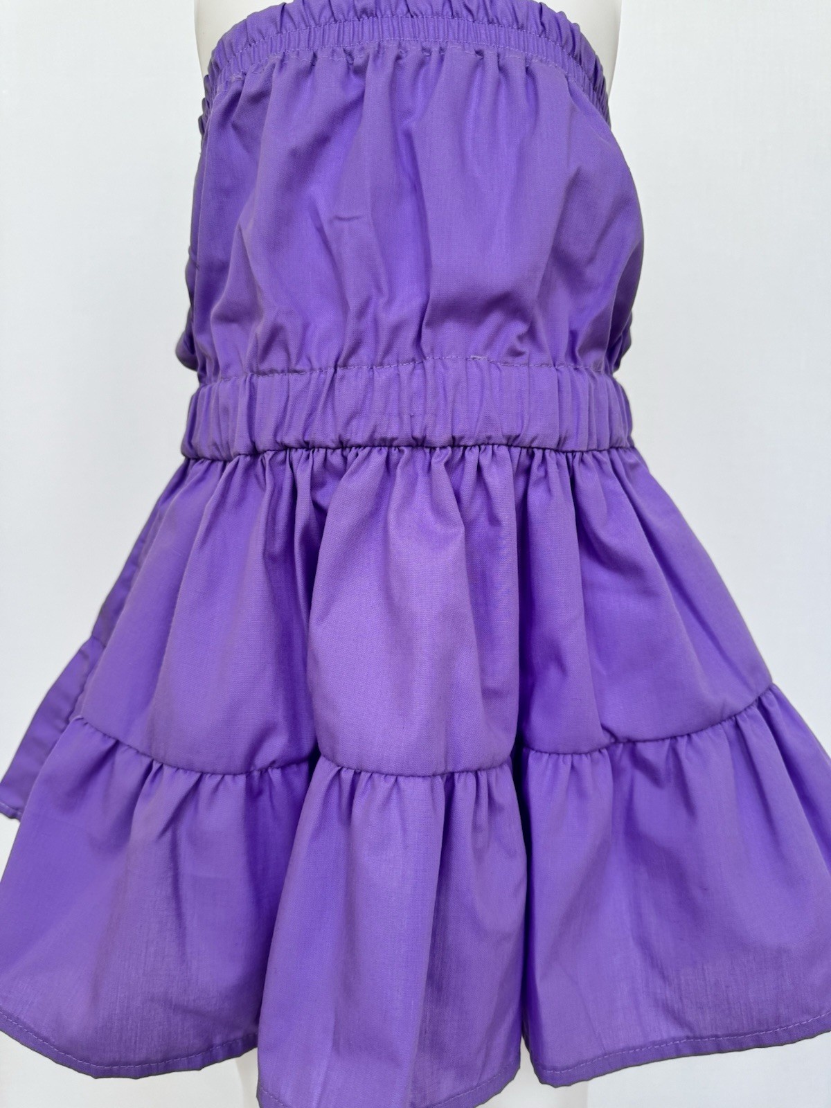 Handmade kids Purple Strapless Smocked Waist Tiered RuffleMiniDress size:4-6year
