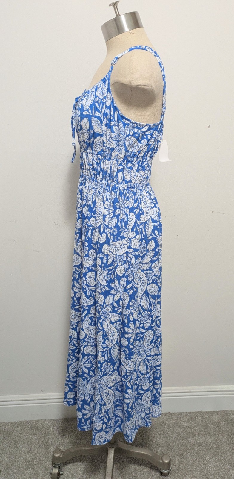 LOFT Blue Floral Paisley Midi Jersey Dress SMALL Summer Resort Beachy Feminine