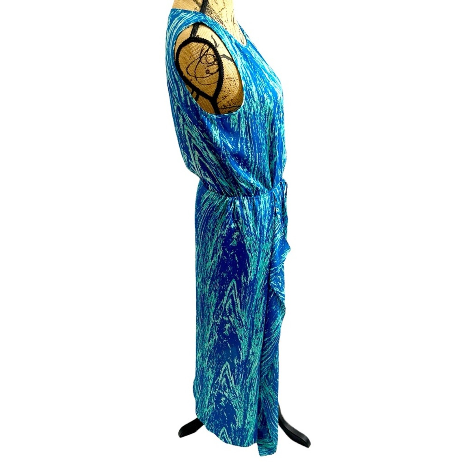 BCBGMaxAzria Small Blue Green Teal Combo Urika Tie Waist Asymmetric Dress