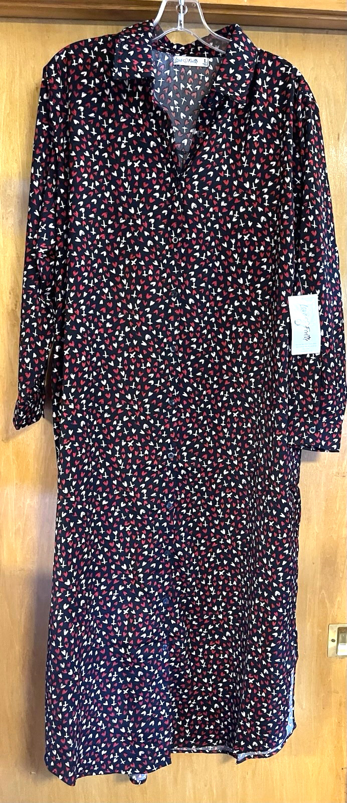 LOVE IN FAITH, Womens L, Long Button Front Shirt Sheath Dress, New Tags