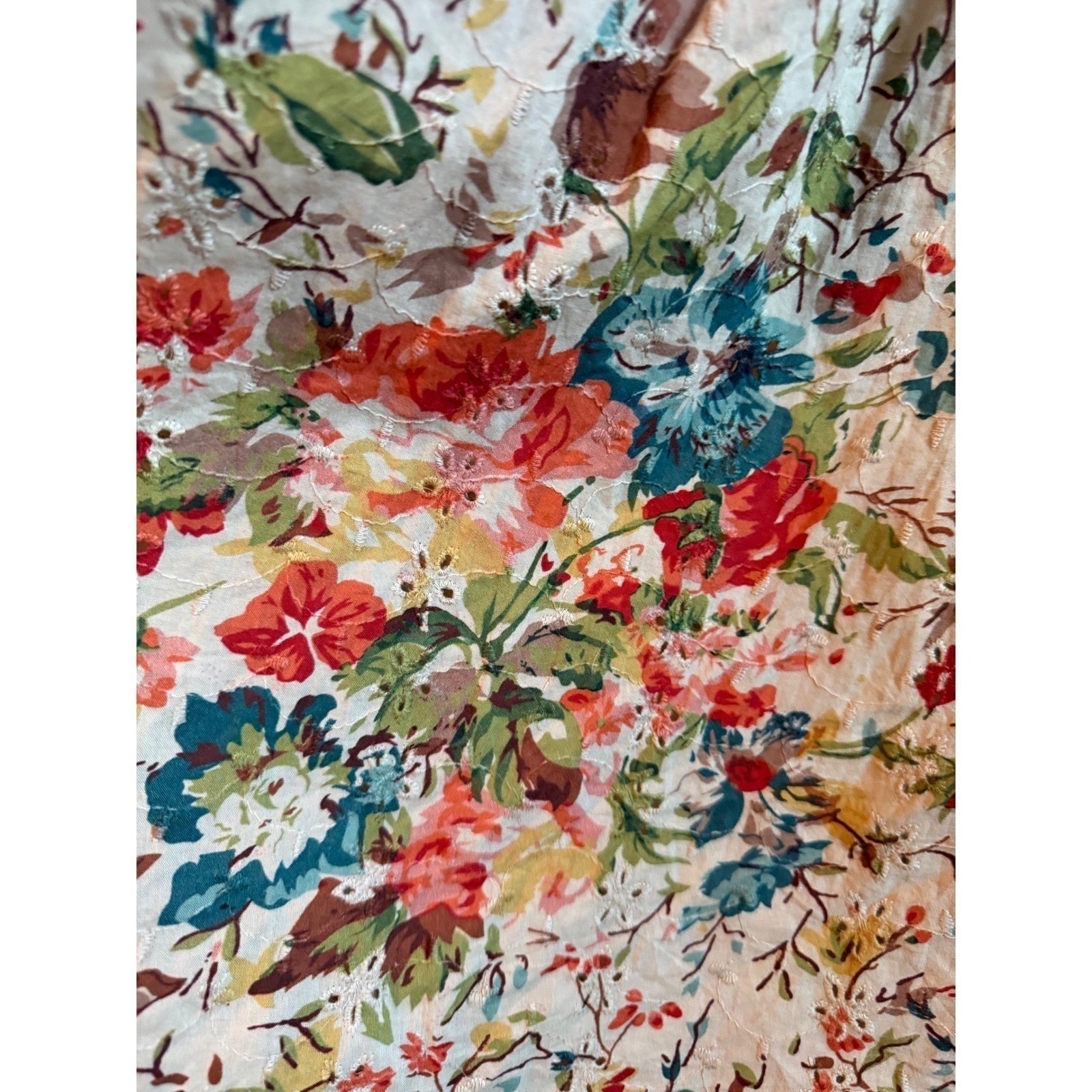 Uncle Frank Floral Eyelet Tiered Midi Dress Puff Sleeve Boho Cottagecore Medium