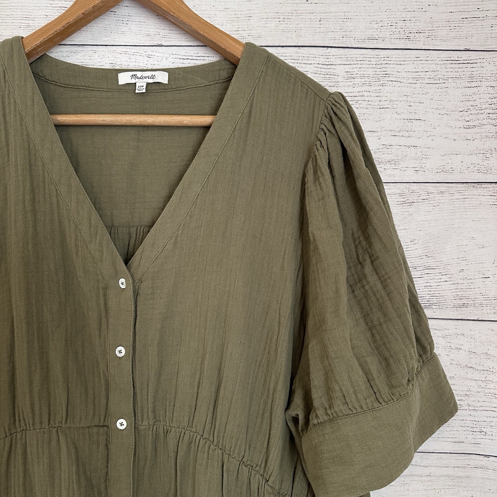 Madewell Lightspun Cuff-Sleeve Button-Front Tiered Midi Dress 22W