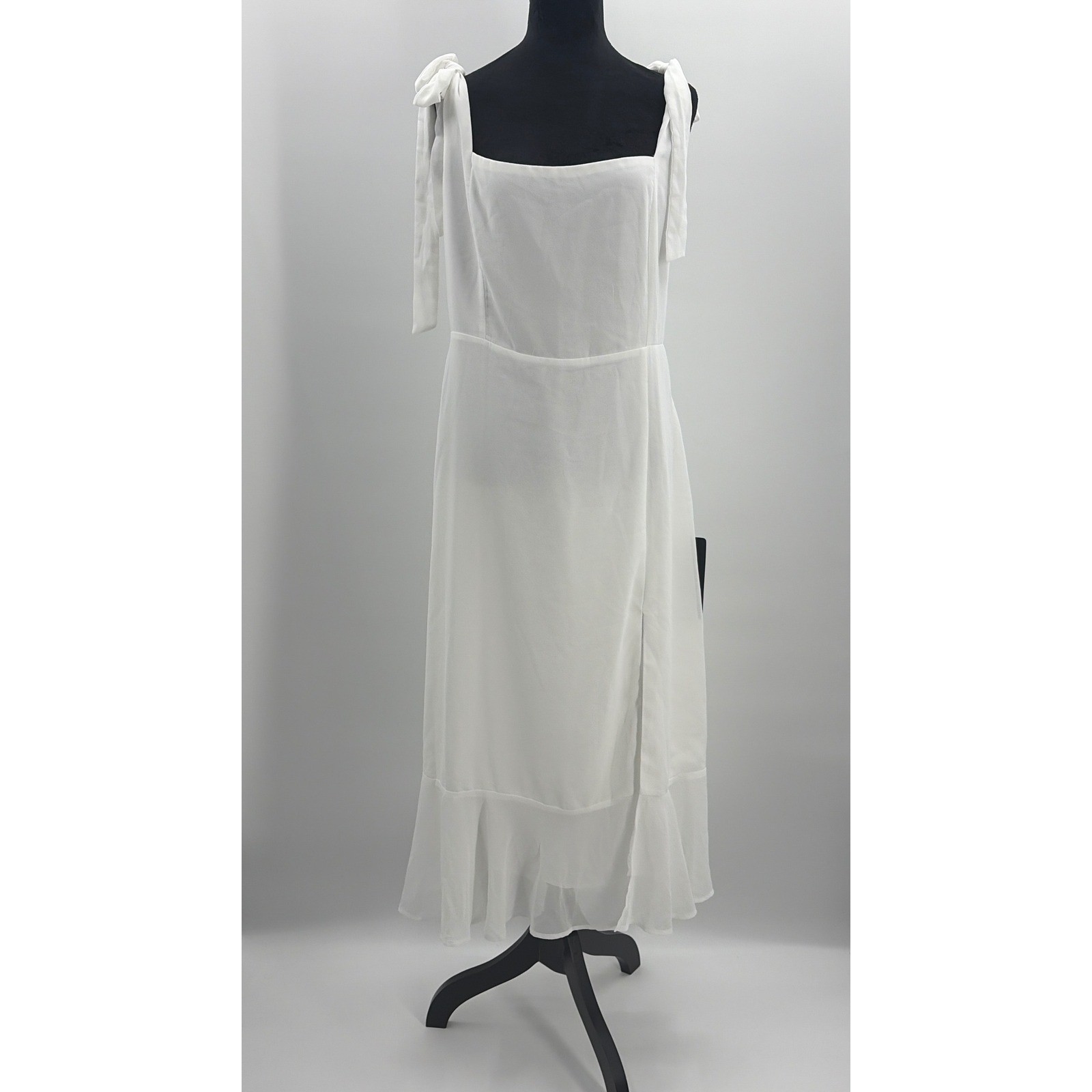 Lulus Summer Invite White Tie-Strap Tiered Midi Dress XL Smocked Slit Ruffle NEW
