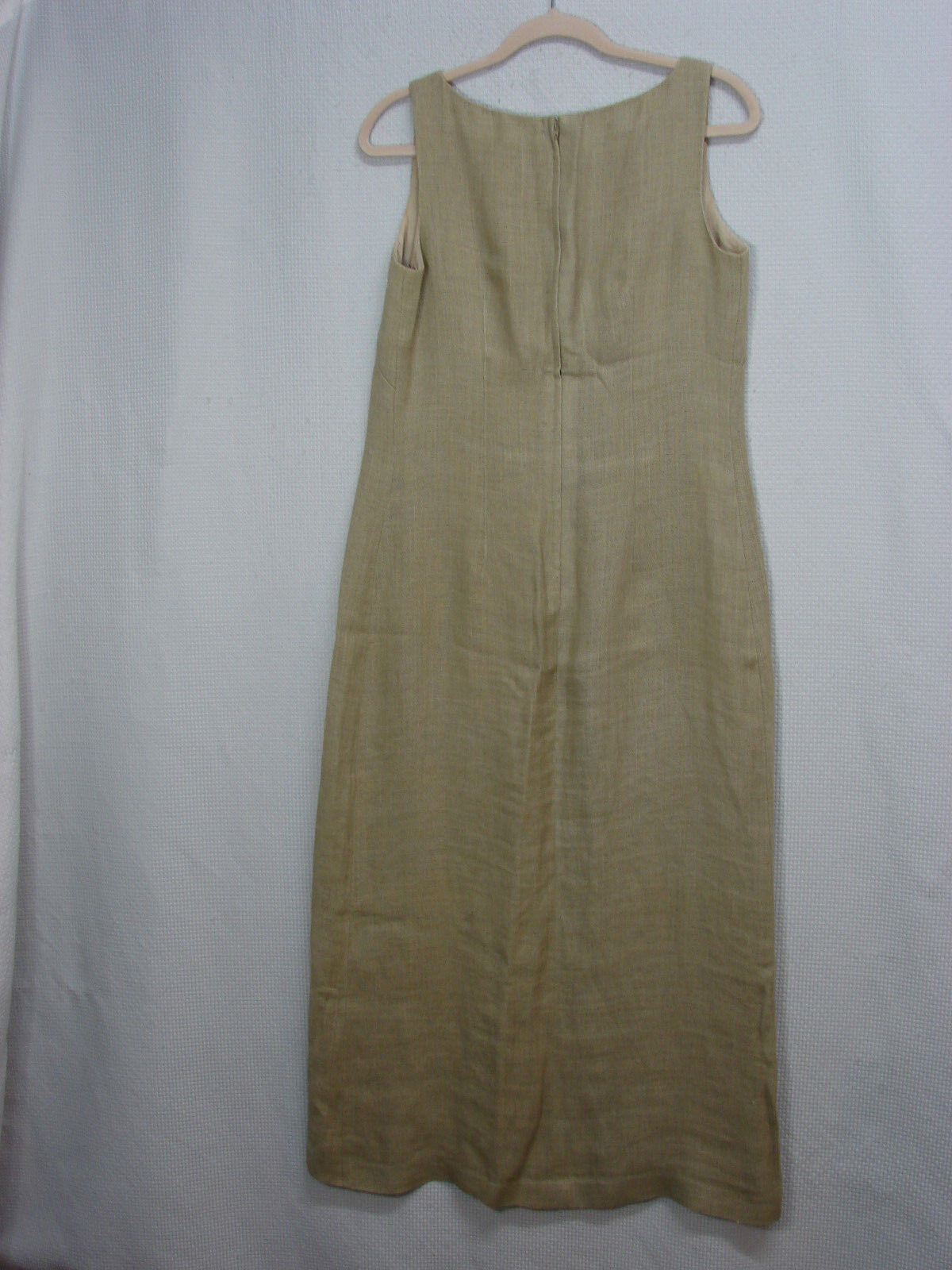Maggy London 100% Linen Maxi Sheath Shift Dress Sleeveless Faux Fish Buttons 6