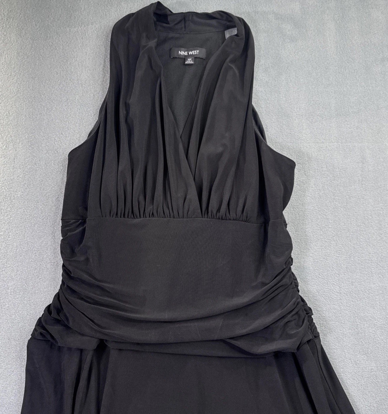 Nine West Black Midi Dress 12P Sleeveless Slinky Wrinkle Resistant Travel Ready