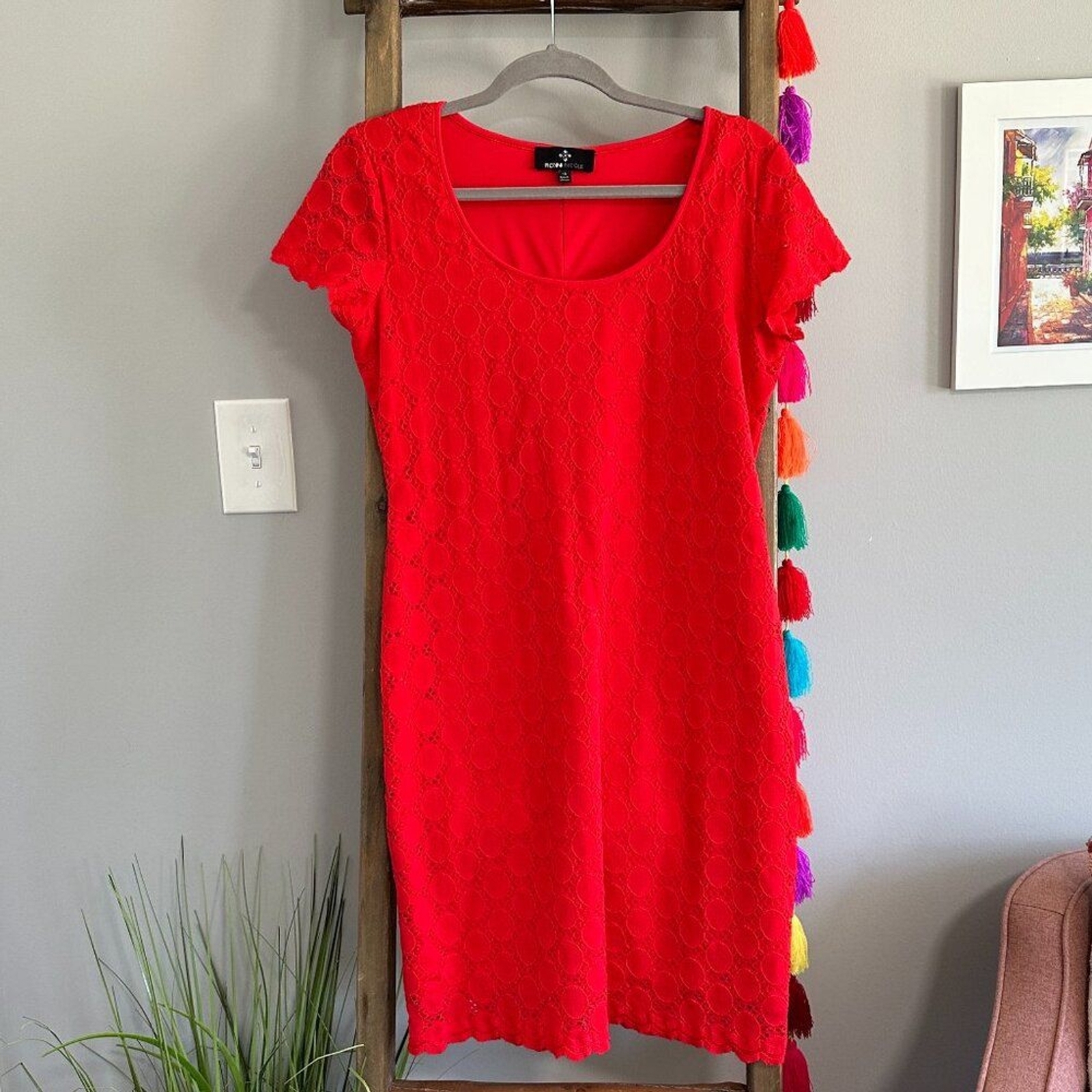 Vtg Ronni Nicole Sheath Dress 10 Red Crochet Lace Feminine Classic Retro Summer