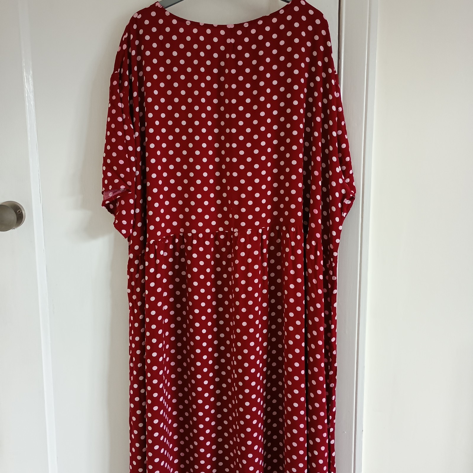 Red & White Polka Dot Short Sleeve Dress Size 5XL Lightweight Breathable Summer