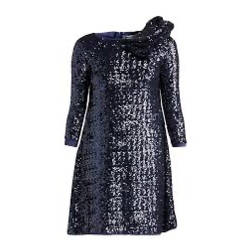 Chiara Boni La Petite Robe Sequin Ruffle Shoulder Dress Navy | IT 46 (US 10) NWT