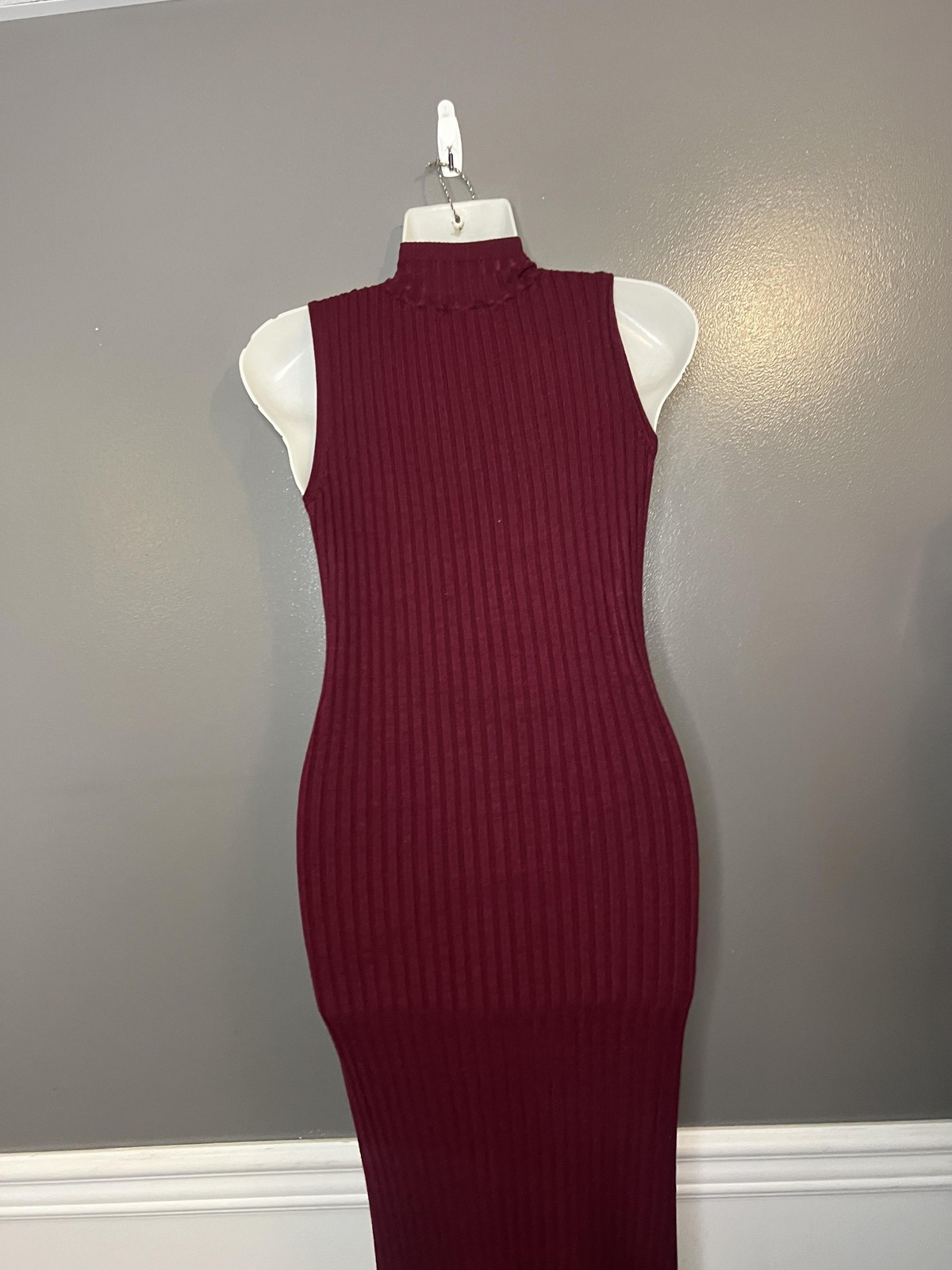 Knit & Love Dress Womens Medium Ribbed Sleeveless Mock Neck Midi Bodycon