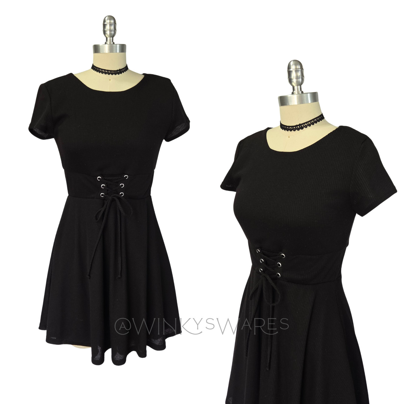 Vintage 90s Gothic Goth Black Dress Size M Grunge Dark Age Vamp Lace Up Corset