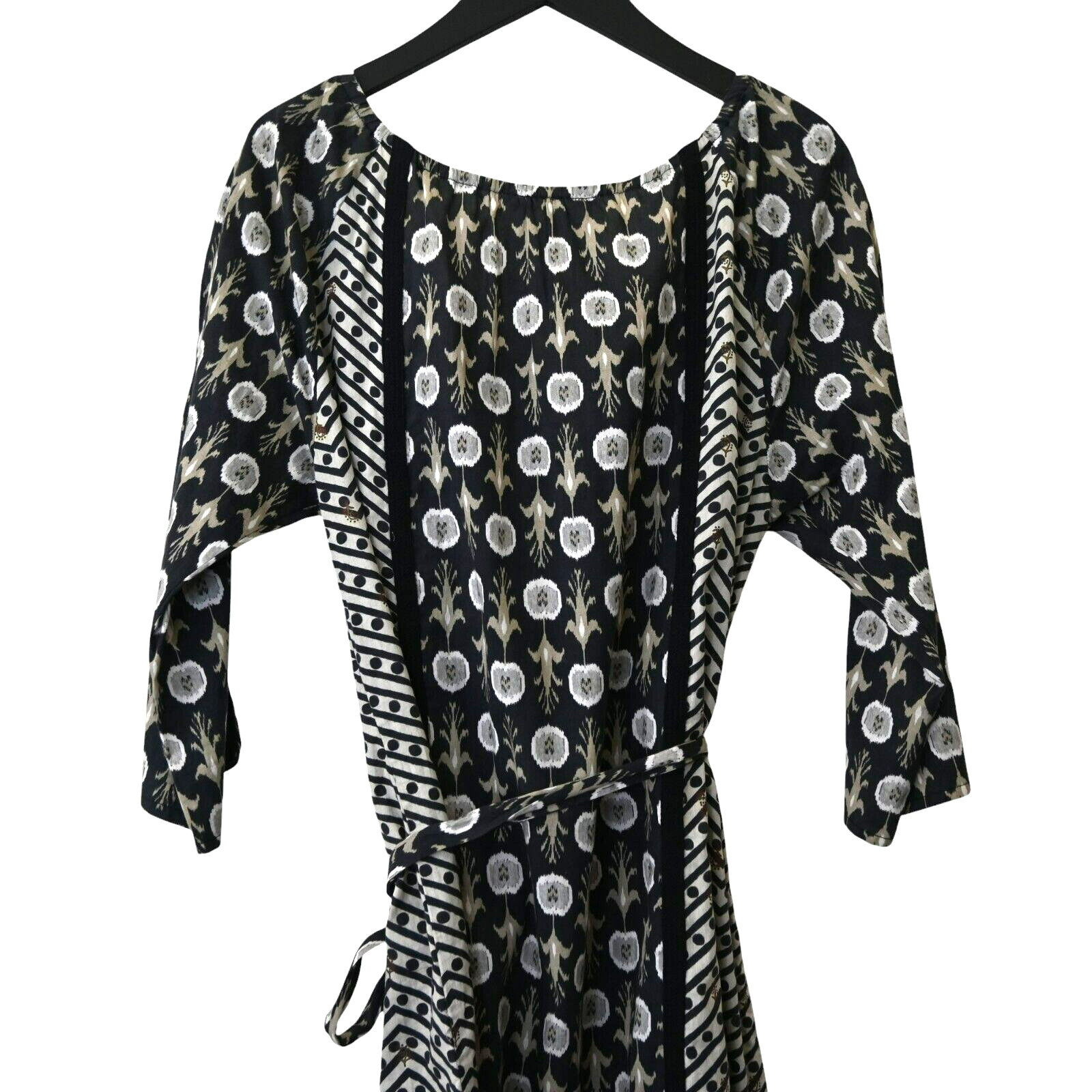 Figue Dress Size Medium Black Tan Knee Length 3/4 Sleeve Tasseled Bohemian
