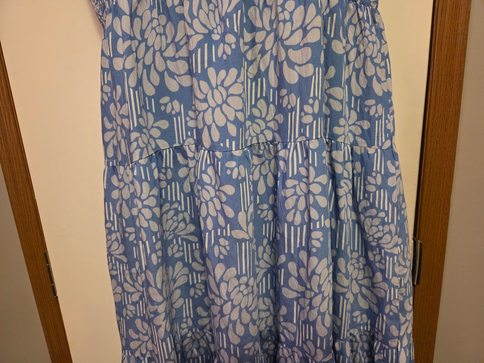 Michelle McDowell Dress Womens Blue Floral A Line Tiered Maxi Sundress Large